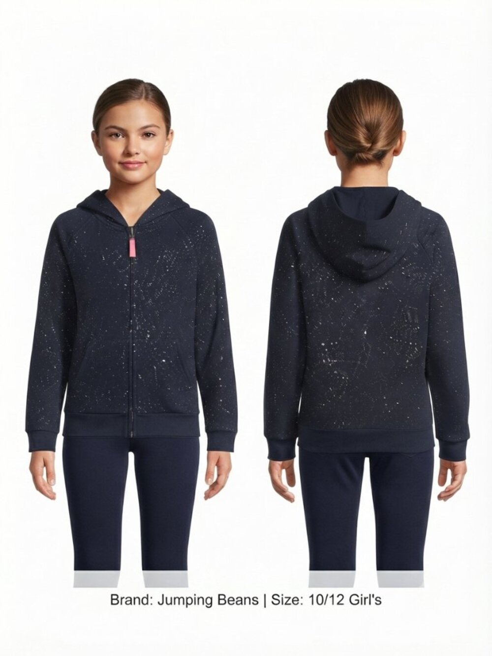Jumping Beans Girl's Black Metallic Sparkle Zip-Up Hoodie with Front Pockets - 1